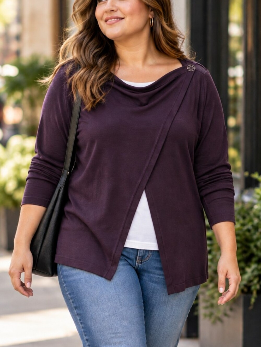 Reitmans Purple Plum Draped Scoop Neck Shoulder Button Sweater XL